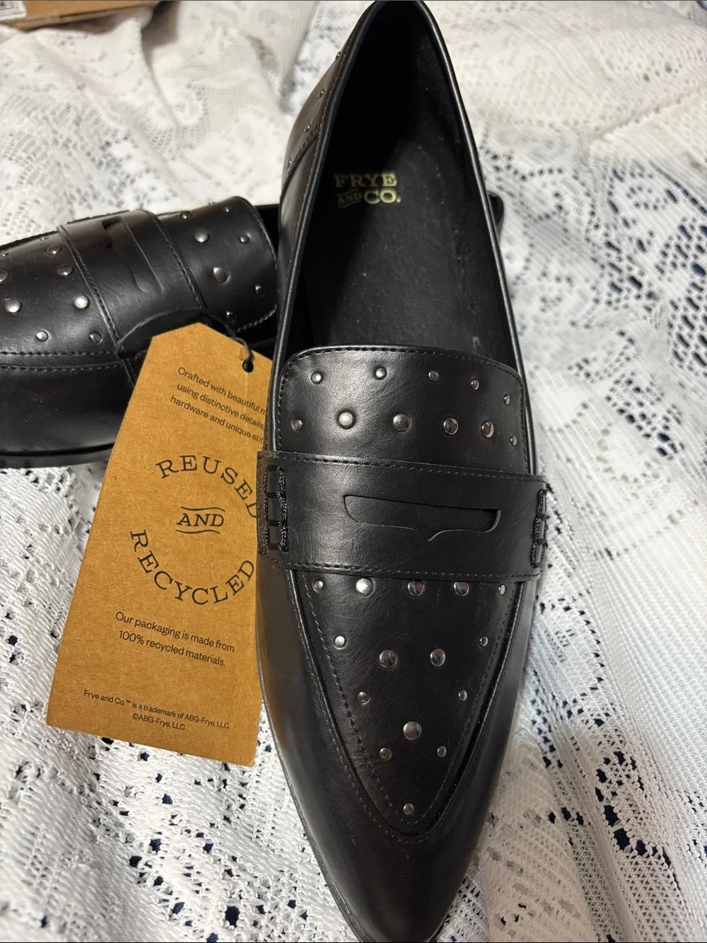 FRYE AND CO. Black Studded 100% Recycled material Women's Loafers